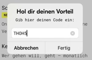 fraenk Code eingeben THOH5